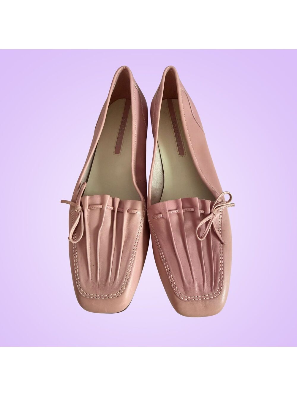 Enzo Angiolini Pink Leather Pleated Bow Loafers Women’s Size 9.5M